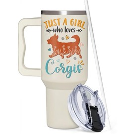 Couple Fox Corgi Gifts for Girls & Women, Christmas and Mother's Day Gifts for Corgi Lovers, Birthday Present Idea for Dog Owners, 40oz Tumbler with Handle & Straw