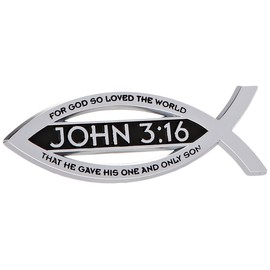 Elektroplate John 3:16 for God So Loved The World Christian Fish Text Emblem Premium Chrome Plated Metal Religous Car Truck Motorcycle Emblem Lord God Jesus Christ Religion Ichthus Symbol
