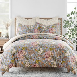 Levtex Home - Angelica Comforter Set - Twin Comforter + One Standard Pillow Cases - Floral - Blue Grey Taupe Green Maroon - Comforter (68 x 88in.) and Pillow Case (26 x 20in.) - Cotton