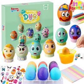 Klever 31PCS Easter Egg Decorating DIY Kit with Dye Tablets and Easter Make a Face Stickers, Coloring Dyeing Set for Kids Theme Party, Egg Hunt Creativity Activity