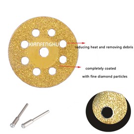 Diamond Cutting Wheels Glass Cutting Discs Titanium Coated for Rotary Tool, 7/8"(22mm) with 2Pcs Mandrel 1/8'' Shank Cutting Wheel for Glass, Ceramics, Stone. (10PCS)