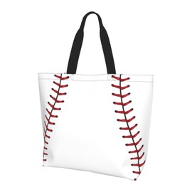 LUVOADALA Stylish Baseball Red White Large Tote Bag Simple Casual Portable Shoulder Bags Reusable Grocery Handbag For Women Beach Gym Travel Shopping Work Dance Gifts