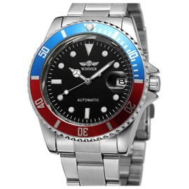 MASTOP Men Automatic Mechanical Watches Full Steel Waterproof Mens Watches with Calendar (Silver Black Blue)