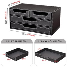 KINGFOM PU Leather Desk Organizer with 4 Drawers Small, Desktop Organizer Dra...