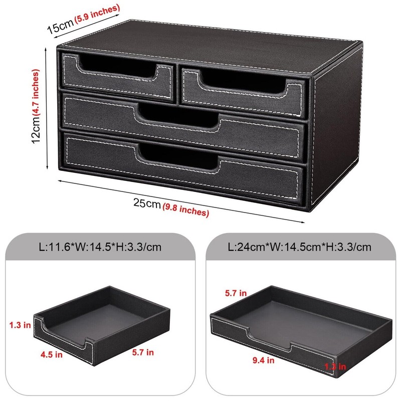KINGFOM PU Leather Desk Organizer with 4 Drawers Small, Desktop