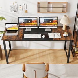 Tangkula 63 Inch Large Home Office Computer Desk, Study Writing Desk with Heavy Duty Metal Frame, Spacious Conference Desk, Industrial Computer Table Workstation