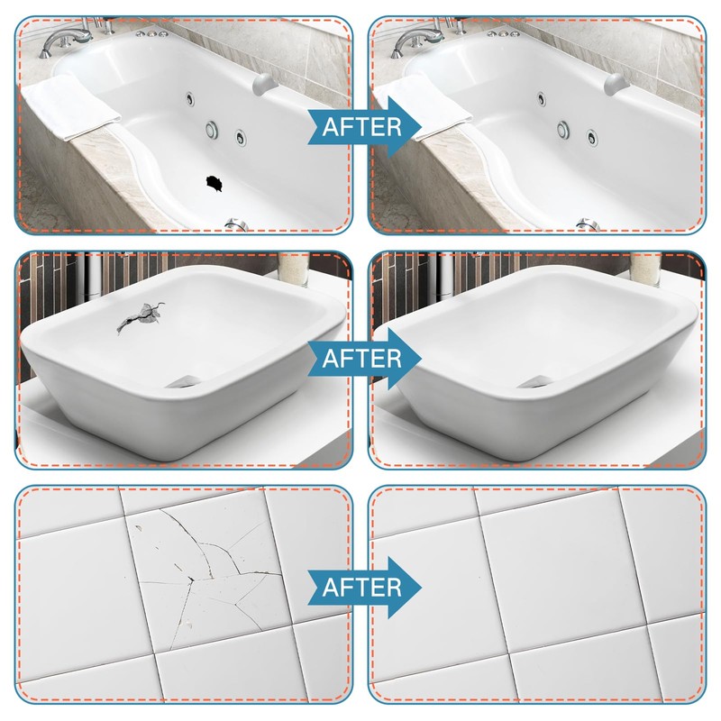 Oycevila Tub Repair Kit White 3.7 oz, Fiberglass Repair Kit with Super Adhesion, Porcelain Repair Kit for Tub Tile Ceramic Toilet Shower for Scratch, Holes