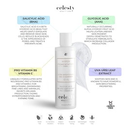 Celesty Beauty Brightening Gel Cleanser Glycolic Acid (AHA), Salicylic Acid (BHA) - Uva Ursi Leaf Extract, Pro Vitamin B5 Face Wash - Skin Face Sensitive Facial Cleansing Gel - Uneven Skin