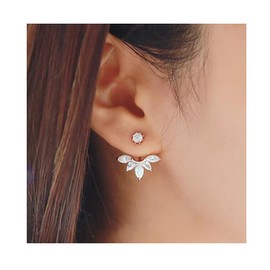 Olbye Lotus Ear Jacket Front Back Earrings Gold Stud Earrings Everyday Earrings Jewelry for Women