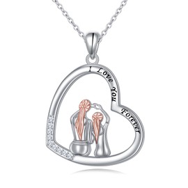 HOOHWE Mum and Daughter Necklace 925 Sterling Silver Necklaces for Women Love Heart Pendant Necklace Jewellery Mothers Day Gifts for Mum Women