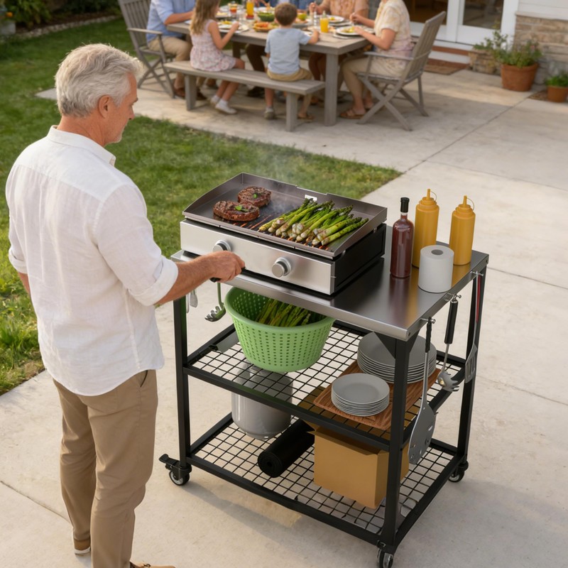 TAILGRILLER Stainless Steel Grill Cart on Wheels, Heavy Duty 3-Shelf