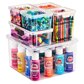 Sorbus 6-Piece Art Supply Storage Organizer – Stackable Craft Storage Organizer with Hinged Lids – Art Storage, Yarn Organizer, Ribbon Organizer, Bead Organizers, Arts and Crafts Organizer Containers