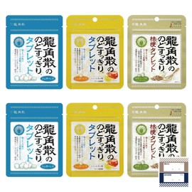 Ryukakusan Throat Refreshing Tablet, Sugarless, 2 Honey Lemon Flavors, 2 Matcha Herb Flavors, 6 Total, Ryukakusan Bellflower Tablet, Giflow Product Management Sticker