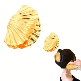 Seashell Hair Claw Clips for Women Gold Shell Claws Barrettes for Thick Thin Hair Styling Sea Shell Hair Clip Clamps Fashion Seashell Hair Accessories for Women Girls Metal Hair Claw Jaws 2 Pack