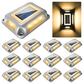 CREPOW Solar Deck Lights Driveway Dock Lights- 12 Packs Waterproof 1200mAh Solar Powered Outdoor LED Aluminum Dock Lighting Road Markers Step Light for Driveway Sidewalk Garden Pathway Yard (White)