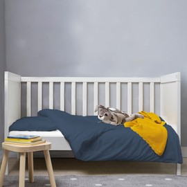 Pizuna 100% Cotton Crib Duvet Cover Dark Blue, 400 Thread Count Long Staple Cotton Duvet Cover 100x135 cm, Soft Sateen Weave Toddler Bedding Set Include 1 Duvet Cover And 1 Baby Pillow Case