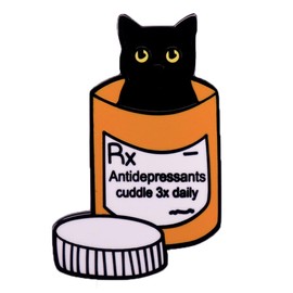 Cartoon Black Cat Brooch Anti-depressants Pill Enamel Lapel Pin Interesting Depression Awareness Badge Capsule Brooch Pin DIY Craft Suit Clothes Decoration Friends Doctor Gift
