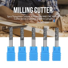 TOPINCN 5Pcs Tungsten Carbide 4 Flute Straight Shank Square Nose End Mill Cnc Milling Tools 6Mm Diameter X 50Mm Length