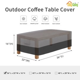 Easy-Going Patio Coffee Table Cover Small Outdoor Rectangular Table Cover, UV Resistant Waterproof Patio Furniture Cover (36"Lx22"Wx16"H, Gray/Black)