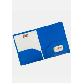 JAM Paper Heavy Duty Plastic Two Pocket Presentation Folders - Blue - 6/pack