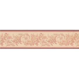 Abstract Red Cream Vines Floral Wallpaper Border Retro Design, Roll 15' x 6''