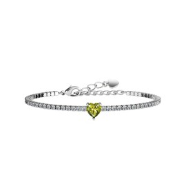 AllenCOCO Peridot Tennis Bracelets for Women, Hypoallergenic S925 Sterling Silver Heart Bracelet 14K White Gold Plated Pave Cubic Zirconia Peridot Charm Tennis Bracelets August Birthday Gifts
