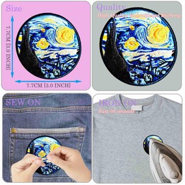 Van Gogh Starry Night Iron On Patch, Embroidered Sew On Patches for Backpack Bag Hat T-Shirt Craft Clothes Jeans