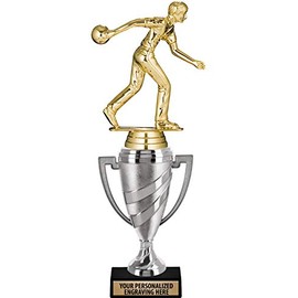Crown Awards Bowling Trophy, 12.9" Silver Cup Male Bowling Trophies with Free Personalization, 10 Pack