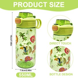dididudi Water Bottle With Straw,550ml Leakproof Cute Cartoon Kids Water Bottle With Straw & Handle for School Picnic Travel, Gift for Girls Boys (green)