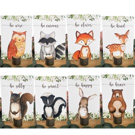 16Pcs Woodland Centerpieces and Wooden Stands, Woodland Animal Baby Shower for Table Decorations, Double Side Forest Themed Birthday Party Supplies, Wild One Birthday Party Decorations for Boys Girls