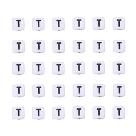 Pandahall 50g/300pcs Acrylic A-Z English Letter T Beads Alphabet Cube Beads DIY Word Message Initial Bracelet Spacer Charms Jewelry Makings 6x6mm White