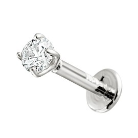 16G 14K White Gold 0.08ct Diamond Labret Monroe Stud 6mm Post Flat Disk Bottom Prong Set 2.5mm Genuine Round Brilliant Cut Diamond Lip Ring Tragus Stud 14KLBRT-25WD6WG