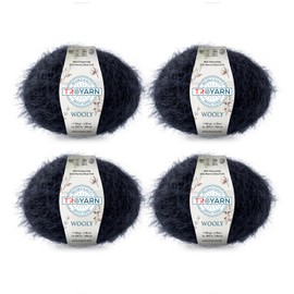 Wooly Yarn for Knitting and Desing for Scarves or Cozy Blankets, Natural Merino Wool Blend with Softness, Quality, Durability for Handmade Projects, Fine(2)/(4x1.76 Oz)/(4x164 Yd)(11931 - Black)