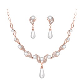 Deyanse Bridal Jewellery Set, Wedding Jewellery Sets for Women, Pearl Earrings Rhinestone Necklace Glitter Fashion Jewellery, Wedding Jewellery for Bridesmaids, Luxury Bridal Jewellery Set with