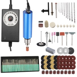 Electric Hand Drill Set 0.8-3mm Handheld Electric Mini Drill Resin Polishing Kit with 10 HSS Drill Bits Grinding Wheel for DIY Crafts Wood Carving Jewelry Making