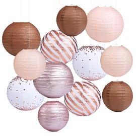 LIHAO Lantern Lanterns Paper Lanterns Set Lampshcrime Paper Lanterns Rose Gold Party Decorations Hanging Decorations for Bridal Showers Baby Shower Wedding Decorations Birthday Party (12 Pieces)