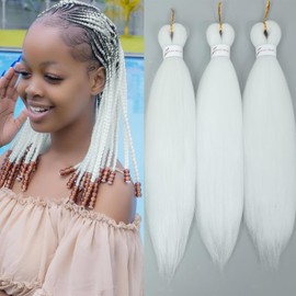 Pre Stretched Braiding Hair 16 Inch White color Box Braid Hair Extensions Yaki Texture Pre Stretched Braids Hair Easy to Use for All Seasons Occasions (60#-3PCS)