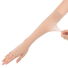 M&M SOCKS Co.,LTD Women's Arm Cover, Thin Foundation, Bare Feeling, Finger Holes, Made in Japan, Long Length, UV Protection, Beige, Black, Pure Beige