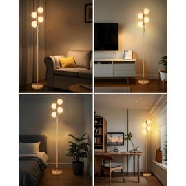 Lightdot 64IN Dimmable Globe Floor Lamp, Gold Standing Lamps with 4pcs 3000K G9 Bulbs Soft Warm White Eye Care, Modern Mid Century Floor Lamp for Living Room Bedroom