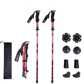 XDSP Trekking Pole Foldable Walking Pole Hiking Pole Hiking Mountain Climbing Ultra Lightweight Folding Pole Ultralight Collapsible Anti-Shock with Eva Foam Handle, red