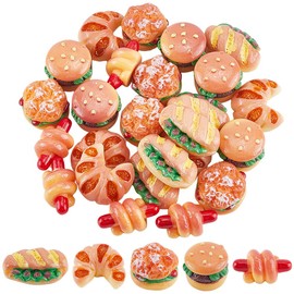 GORGECRAFT 1 Box 25 Pieces 5 Styles Miniature Fast Food Set Resin Lifelike Hamburger Hotdog Bread Model Food Props Dollhouse Decoration Kitchen Cafe Accessories for Dollhouse Home Part