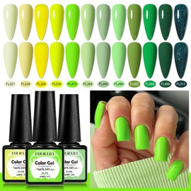 Four Lily 12Pcs Emerald Green Gel Nail Polish Set, Dark Sage Forest Green Glitter Gel Polish Kit Avocado Evergreen Lime Olive Sparkle Yellow Nail Gel Nail Art Design Gifts for Girls