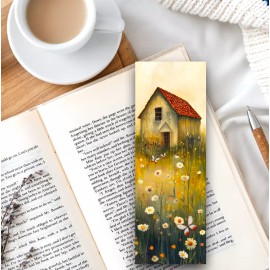 Original Prairie house unique bookmark white daisy field gift for readers in clear sleeve