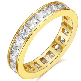 Kwugium Yellow Gold Wedding Bands for Women Cz Rings for Women Princess Cut Engagement Full Eternity Size 7
