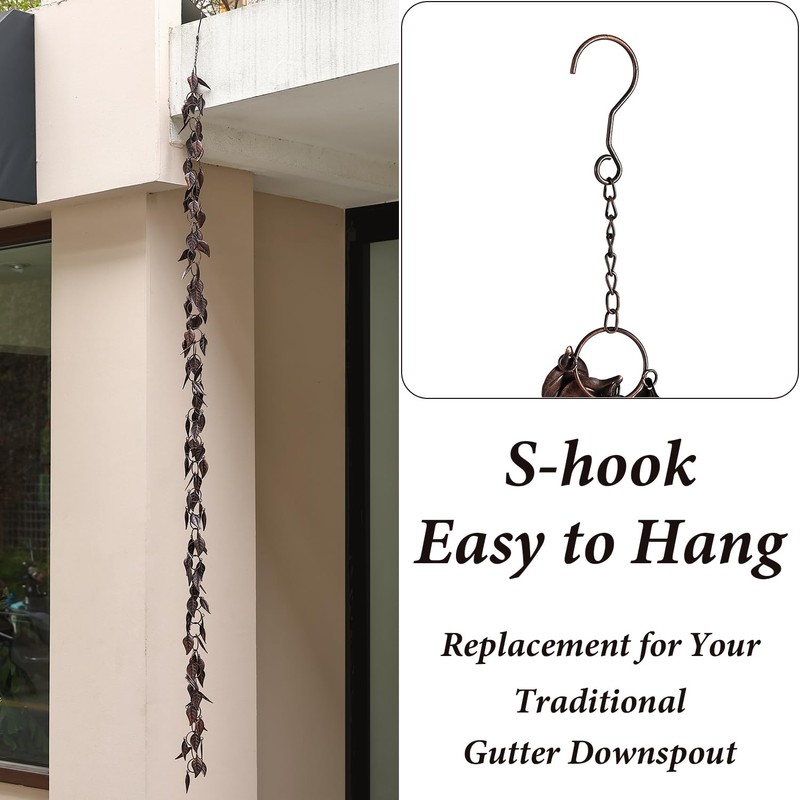 8.5 FT Rain Chain, Leaves Rain Chains for Gutters and