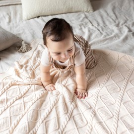 Do What You Love – Knit Baby Blanket for Girls and Boys, Soft Cozy Organic Cotton, Receiving Swaddle Crib Stroller Quilt Blanket for Baby Gift Registry for Newborns, Infants, Toddlers (Cream)