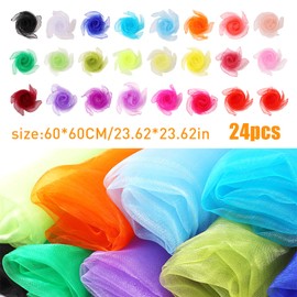 Xmart Pack of 24 Juggling Cloths Square Chiffon Cloths 23 Colours Silk Scarves Baby Colourful Cloths for Dancing Juggling Sensory Nursery Function Gymnastics Skill 60 x 60 cm