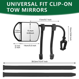 Piclafe Towing Mirrors, Universal Mirror Extensions for Towing, 360 Degree Rotation Clip-on Dual View Tow Mirrors for Vehicle Car Truck Trailer RV SUV, 2pcs
