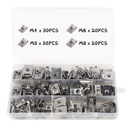 LALAGO Pack of 100 Tin Nuts, M4 M5 M6 M8 Tin Nuts Assortment Set, Stainless Steel Tin Nut Clip, U-Type Clip Nut, Thread Clip Nut Set, Tin Nuts Snap Nut Set with Storage Box