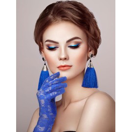 SATINIOR Women Lace Gloves Tea Party Short Lace Gloves Courtesy Dressy for Wedding Dinner Party(Royal Blue)